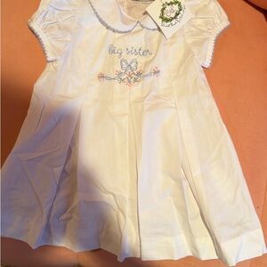 NWT- White Big Sister smocked Dress with Embroidery and Peter pan collar